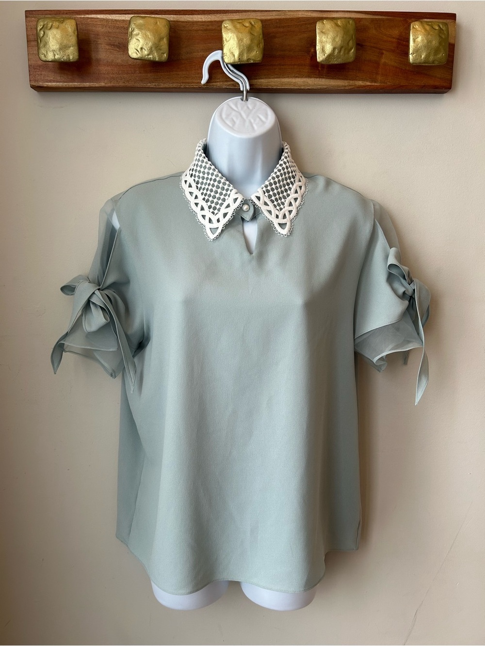 Lace Collar Seafoam Blouse Mermaidcore Coquette Office Chic Light Academia